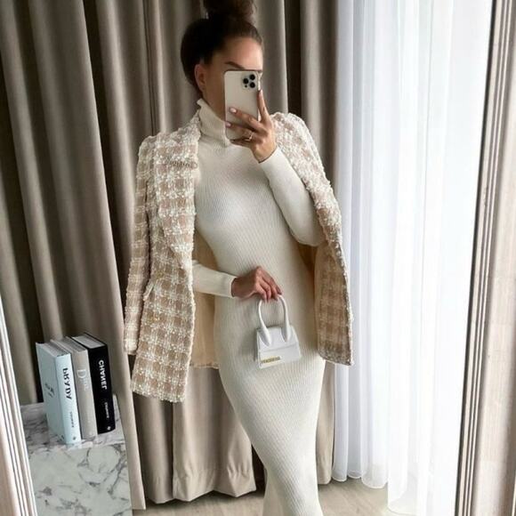 NWOT Zara Textured Tweed Light Pink Double Breasted Blazer. Blogger fave. - Picture 5 of 12